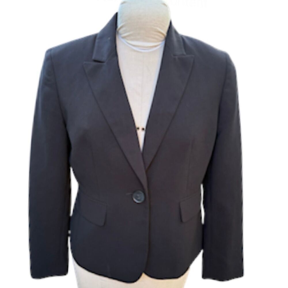 Kasper Classic Black One Button Blazer Sz. 8P Lined Pockets Professional Office
